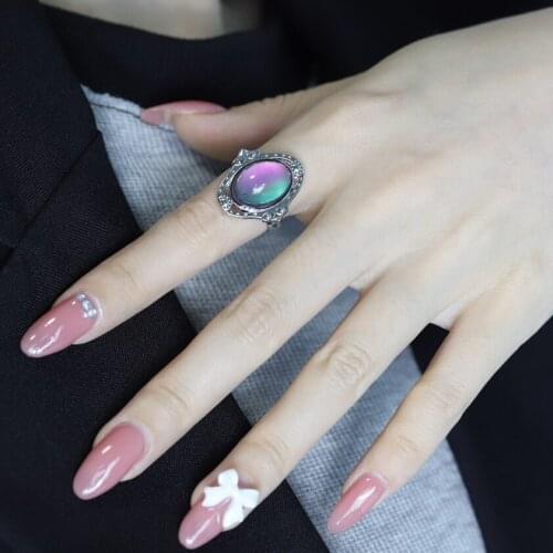 Vintage Retro Color Change Mood Ring Oval Emotion Feeling Changeable Ring Temperature Control Men and Women Ring Jewelry