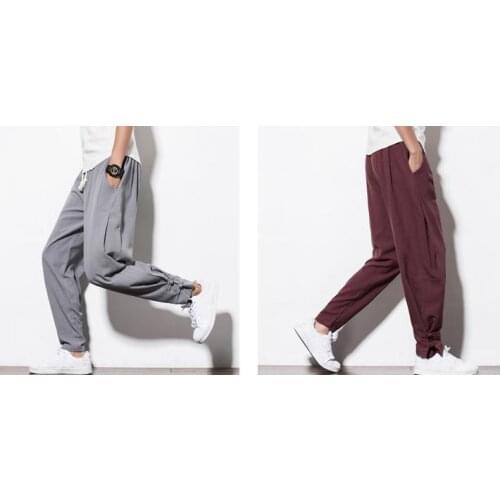 High quality cotton&linen gray/red/blue/black lay Spring&summer men loose trousers martial arts bloomers kung fu haroun pants