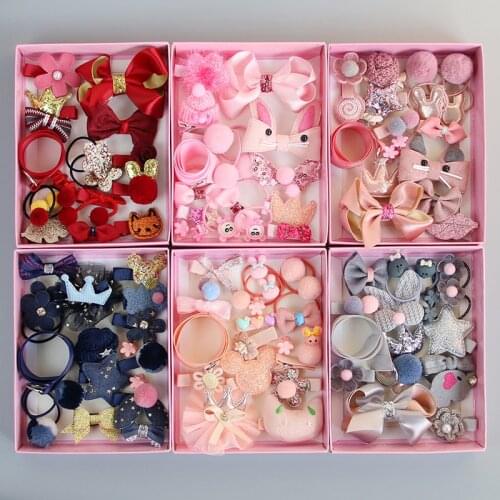 18Pcs/Set Cartoon Crown Bow Hair Clips Baby Girl Hair Accessories Cute Children Hair Band Hairpin Headwear