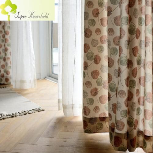 Luxury Polyester Cotton Printed Leaves Curtains for Living Room Bedroom Window Screen Curtain Kitchen Fabric Drapers