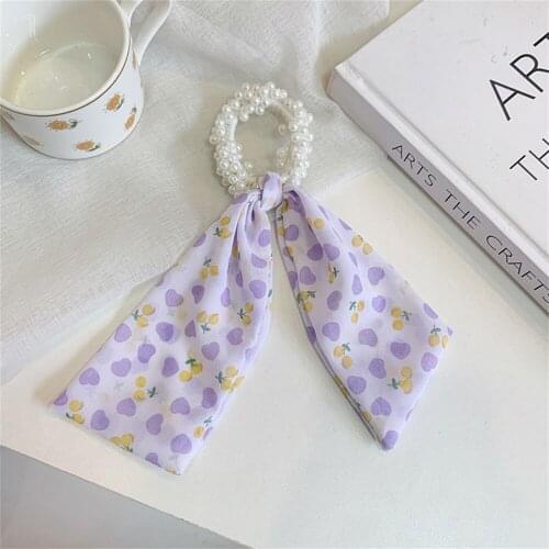 Pearl Women Hair Bands Flower Hair Scrunchies Streamer Ponytail Holder Hair Ties Retro Rubber Bands Sweet Cute Hair Accessories