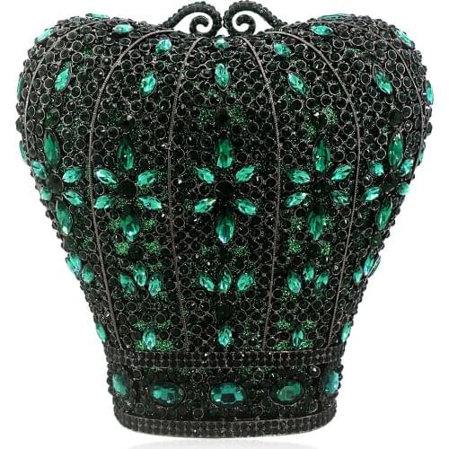 Lady Flower Green/Pink/Gold Crystal Clutch Bag For Evening Wedding Bridal Handbags New Women Diamond Dinner Chain Clutch Purses