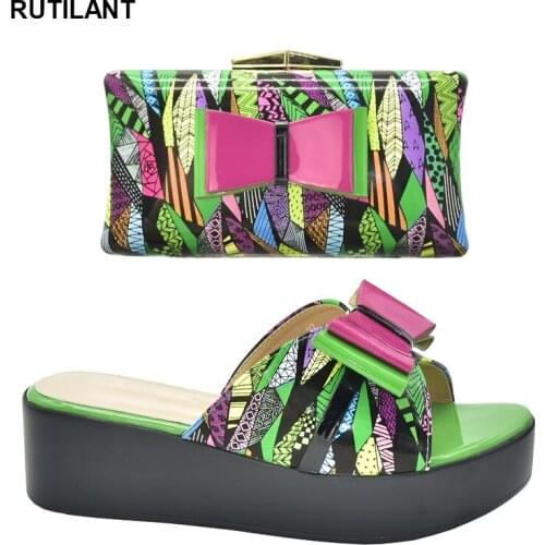 Latest African Shoes and Bags Matching Set Patent Leather Womens Platform Heels Handbags and Shoes Set Mixed Colors Women Pumps