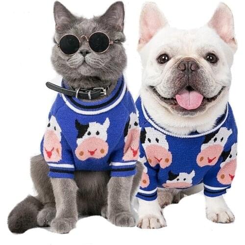 Winter Dog Blue Sweater Small Dog french Bulldog Pug Clothes Puppy Sweater For Pet Dog Knitting Cactus Christmas Dog Sweater