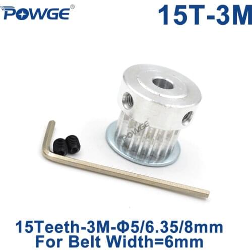 POWGE Arc tooth 15 Teeth HTD 3M Timing Pulley Bore 5mm 6.35mm 8mm for Width 6mm 3M synchronous belt HTD3M pulley 15Teeth 15T