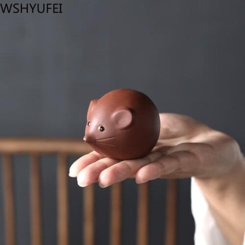1 PCS Purple Clay Tea pet Lovely Small mouse Statue Boutique tea Figurine Ornament oolong Tea Accessories home tea decoration