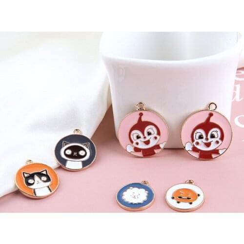 10pcs Hot Sale 2020 Alloy Drop Oil Fun Animation Round Pendant Fashion Cute Cartoon Earings For Girls Diy Jewelry Accessories