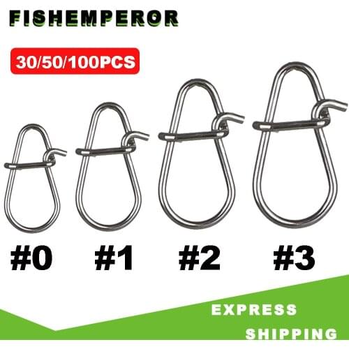 30 or 50 or 100 pcs Stainless Steel Fishing Snaps Fast lock Clips Safety Connector Accessories Tackle For Lures Hooks Clips