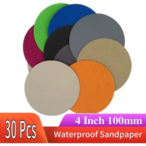 30PCS 4Inch 100MM Waterproof Sandpaper Hook and Loop Sanding Discs Silicon Carbide 60 to 10000 Grits for Polishing & Grinding