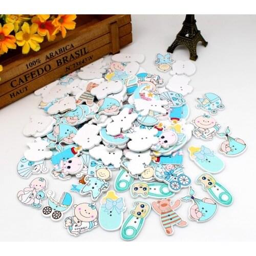 40PCs Random Mixed baby serie buttons decorative Lovely cartoon Wooden Buttons 2 Holes Wood Buttons Decorative guziki ozdobne