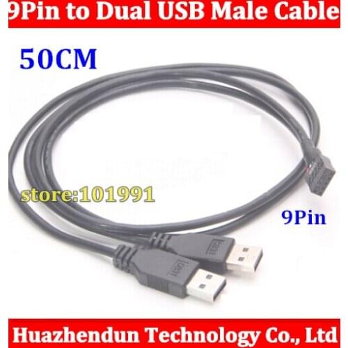 50pcs PC Internal Motherboard 9Pin Female to Dual 2-Port USB 2.0 A Male Splitter Data Charge Cable Cord 50cm