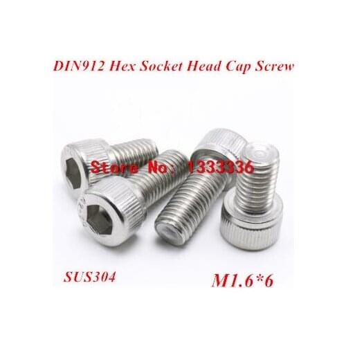500pcs M1.6*6 Hex socket head cap screw, DIN912 304 stainless steel Hexagon Allen cylinder bolt, cup screws