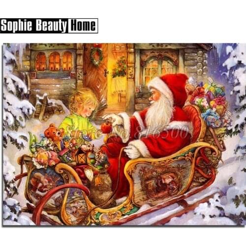 DIY 5D Diamond Painting Cross Stitch Christmas Gift Needlework Santa Claus&Girl Full Diamond Mosaic Diamond Embroidery 189167