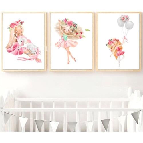 Diy diamond embroidery 3 Panel Cartoon girl unicorn diamond mosaic full square round cross stitch mural children room decor