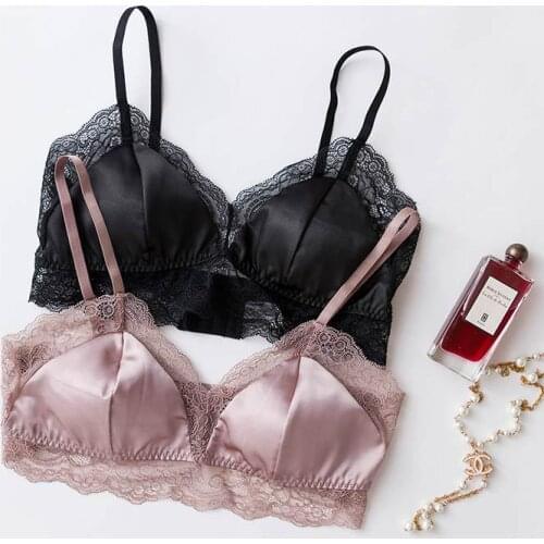 French Top Mulberry Silk Seamless Sexy Womens Bra Silky Bralette Thin Soft Plus Mat Push Up Womens Lingerie Lace Bra