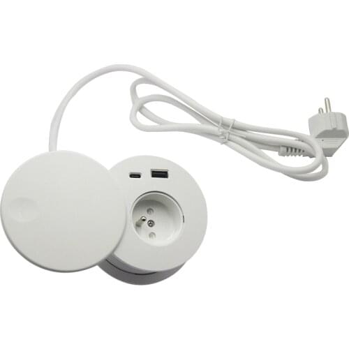 Black / White French Type E Plug Grommet Round Socket With Power Outlet USB Type-C Table Electrical Sockets For Office Home