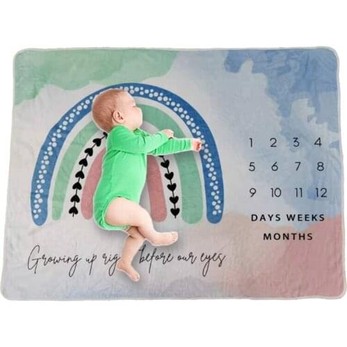Baby Monthly Record Growth Milestone Blanket Newborn Photography Props Creative Cartoon Rainbow Printing Background