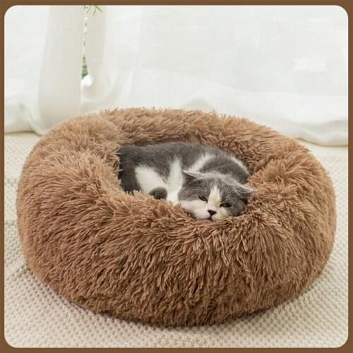 Long Plush Dounts Dod Bed Cushion Calming Bed Hondenmand Pet Kennel Super Soft Fluffy Comfortable for Large Cat Dog House