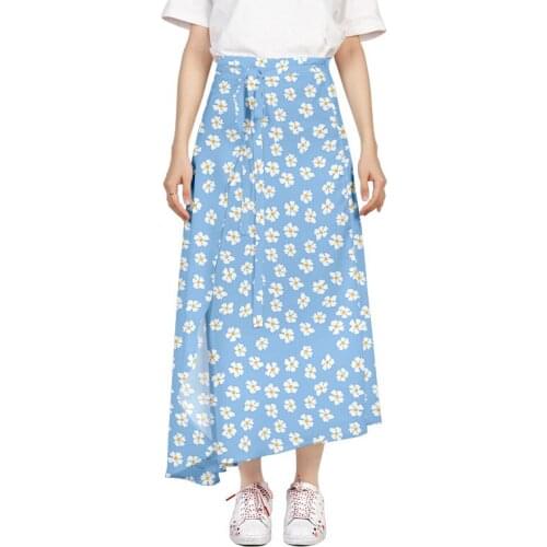 Long Skirts High Waist Summer Print Skirts Frill Sweet Cute Mid-Calf Skirts Women Sunscreen Beach Style Fashion Skirts Bottom