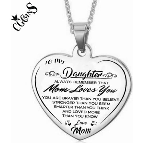 To My Daugther Heart Pendant Necklace Family Mom Dad Love You Necklace Stainless Steel Love Jewelry Gifts