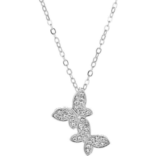 DoreenBeads Fashion Zircon Two Butterfly Pendant Necklaces For Women Accessories Gold Link Chain Butterfly Series Jewelry