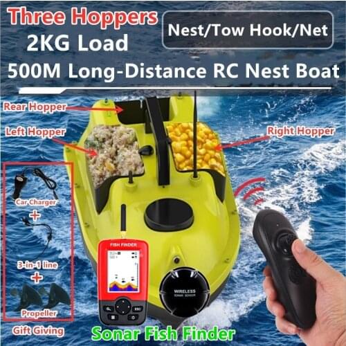 Sonar Fish Finder RC Nesting Boat Three Bait Bins 500M Long Distance 2KG Dual Motors Fixed Speed Cruise Remote Control Bait Boat