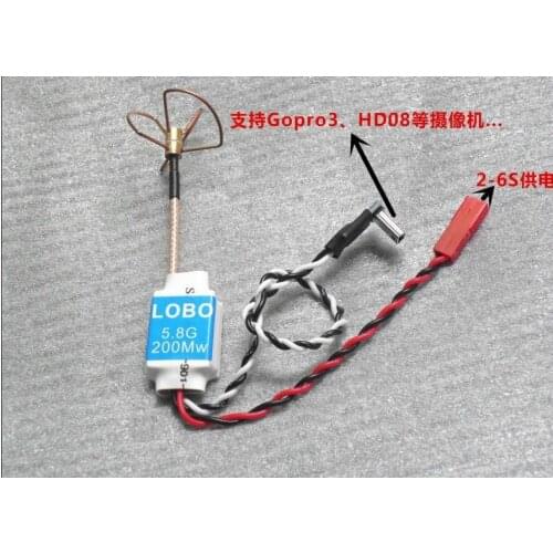 FPV 200mW Wireless AV Transmitter Sender w/Gopro 3 AV Cable & clover Antenna 6S