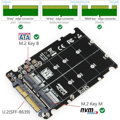 Geneic M.2 SSD To U.2 Adapter 2 in 1 M.2 NVMe SATA-Bus SSD To PCI-e U.2 SFF-8639 PCIe M2 Adapter Converter for Desktop Computers