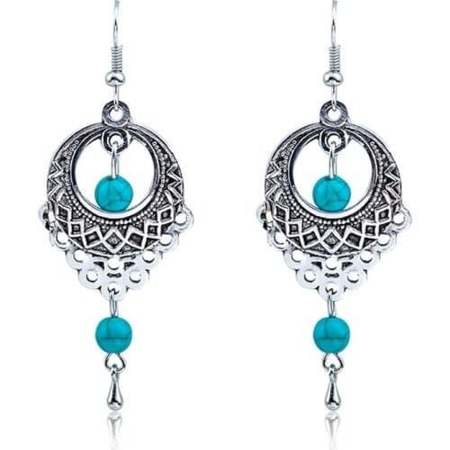 India Jhumka Jhumki Indian Earrings Jewelry For Women Blue Stone Long Tassel Statement Ears Afghan Egypt Turkish gypsy