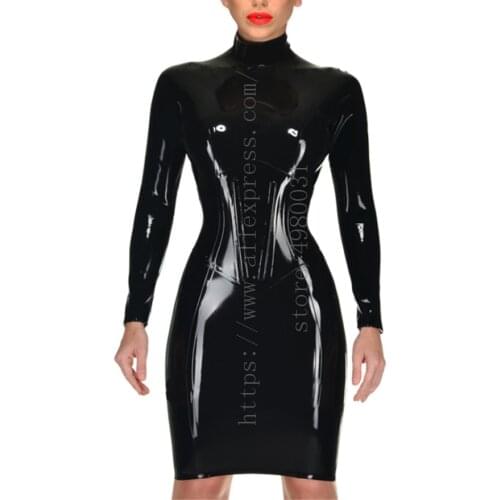 Made of 0.4mm thickness natural & flexible womens black latex bondage dress with 100% handmade crafts