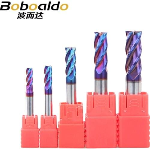 1pcs HRC63 4Flutes Nano blue Coat Carbide Flat Base End Mills Tap Cone Bits Solid Carbide Router bits