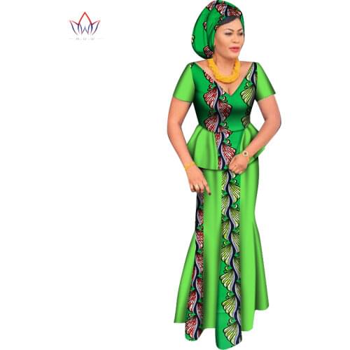 African Short Sleeve Print Tops and Skirt Sets for Women Bazin Riche African Clothing 2 Pieces Customize Skirts Sets WY6435