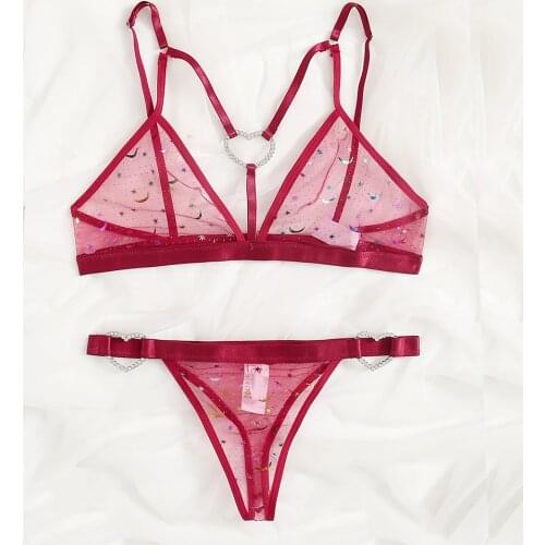 Cute Underwear Women Set Transparent Bra Panty Lace Lenceria See Through Heart Pink Underwear Femme Sex 2 Piece Langerie Hot