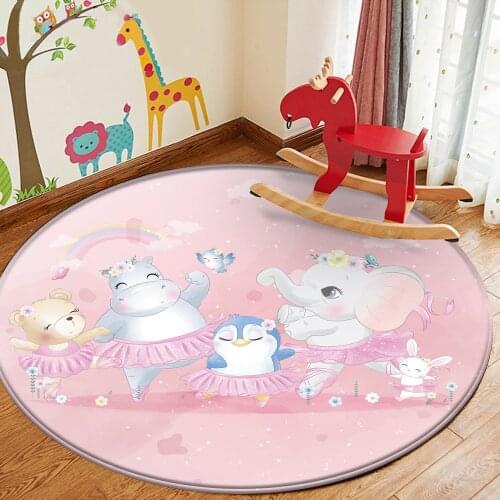 Dropshipping Non-Slip Children Safety Flannel Carpet Animal Baby Hand Print Round Carpet Baby Play Mat Fashion Children Carpet