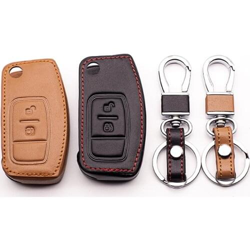 Super quality leather key chain ring cover case holder for Ford Fiesta Focus 2 Mondeo Ecosport Kuga Escape ,2 Buttons Fold key