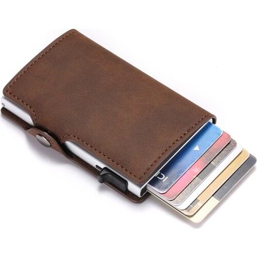 Leather Rfid Credit Card Holder Business Style Crazy Horse PU Leather Automatic Aluminum BOX card case Wallet Bag For Men 2020