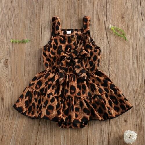 Summer Lovely Infant Baby Girls Romper Dress Leopard Print Ruffles Sleeveless Bowknot Jumpsuits 0-18M