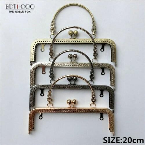 BDTHOOO 10pcs 20cm Metal Handle Sewing Purse Frames Antique Bronze Silver Golden Kiss Clasp Bag accessories 3 Small Flower