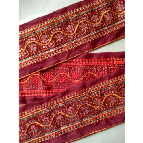 Miao sequins embroidery cross stitch lace trim 8cm clothes dress collar ribbon ethnic tribal boho gypsy sewing india zakka DIY