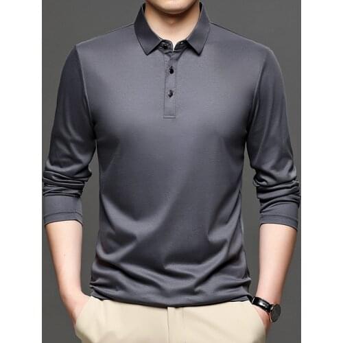 Mercerized Cotton Long-sleeve Polo Shirt Men Brand Button Gray Poloshirt Man Slim Fit Autumn Quality Tops Plus Size Breathable