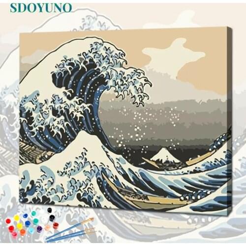SDOYUNO 60x75cm Painting by numbers DIY Drawing By Numbers Frameless Ocean waves Home Decor Digital Painting On Canvas