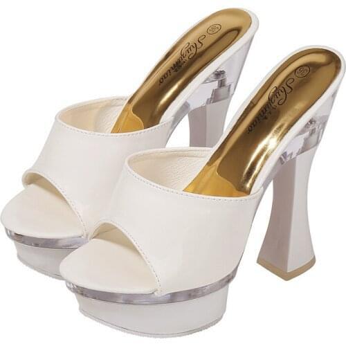 Shoes Women Slippers Sexy Super High Heel 14CM Waterproof Table Slippers Female Shoes Sandals Wedding Banquet Nightclub Pumps