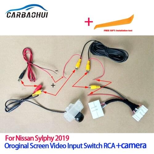 Original Video Input Switch Reverse Parking RCA Adapter Cable For Nissan Sylphy 2019 + Car Rear View Camera hd CCD