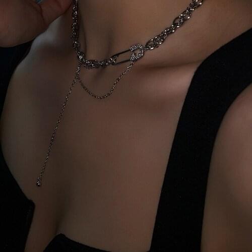 2021 Design Sense Pin Shape Stainless Steel Chain Choker Necklace For Woman‘s Korean Fashion Jewelry Girls Sexy Clavicle Chain