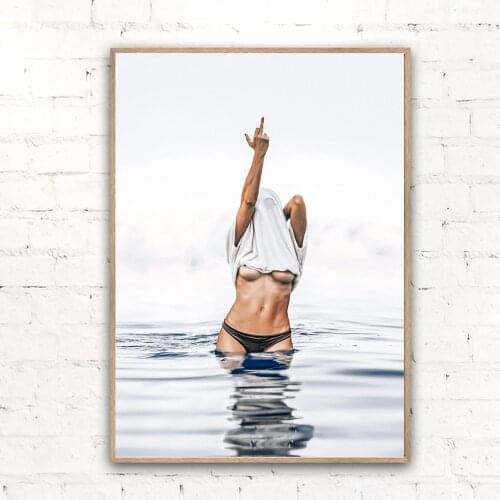 Modern Fashion Black And White Poster Sexy Middle Finger Feminism Canvas Painting Wall Art Naked Woman Living Room Home Decor