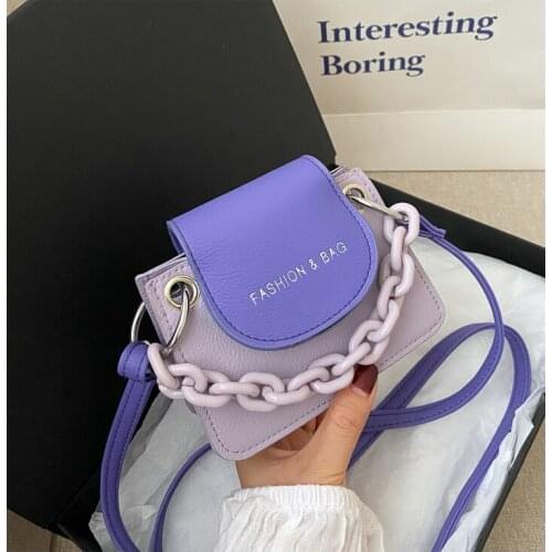 Youth Ladies Simple Versatile lovely Bag Bag Women Mini Crossbody Bag Acrylic Chain Lady Hit Color PU Leather Shoulder Bag