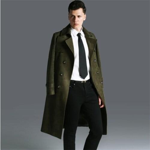 Retro fashion mens trench coats fashion пиджак spring autumn man suede clothes slim fit overcoat long sleeve 2021 new designer
