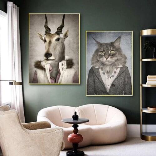 Vintage Art Animals In Human Clothes Canvas Painting Wall Art Nordic Posters and Prints Wall Pictures for Living Room Decoration