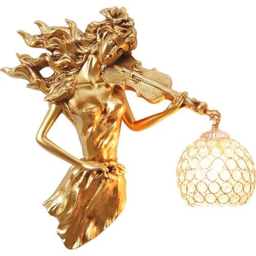 Vintage Resin LED Wall Lamp Nordic Luxury Crystal LED Gold Wall Lamps Living Room Bedroom Background Wall Light Indoor Lighting