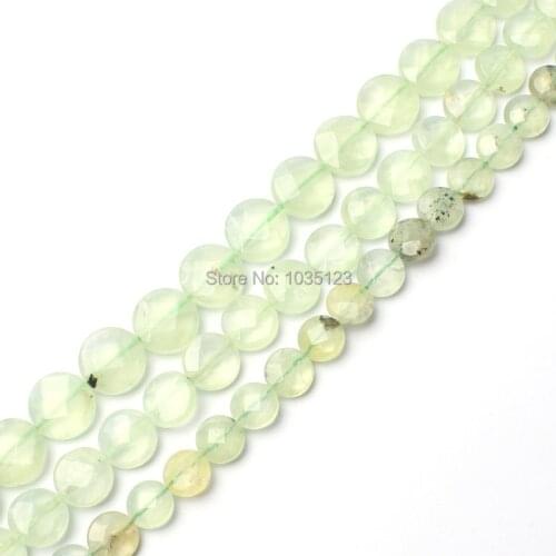 High Quality 10.12.14mm Natural Green Prehnites Stone Faceted Coin Shape Necklace Bracelet Jewelry Gems Loose Beads 15 Inch wj97